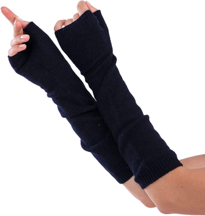 Cashmere 4 U Women'S 100% Cashmere Long Sleeve Fingerless Mitten Gloves Apparel & Accessories > Clothing Accessories > Gloves & Mittens cashmere 4 U Navy Blue  