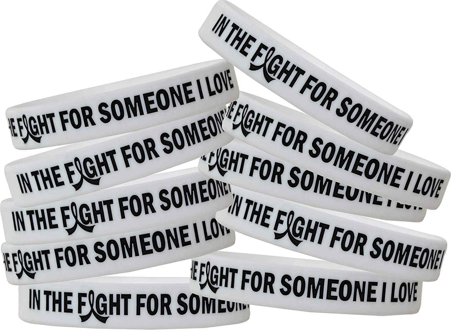 In the Fight for Someone I Love Silicone Wristband Bracelet Premium Quality 10-Pack (Assorted Colors) Apparel & Accessories > Jewelry > Bracelets Fight Like a Girl White  