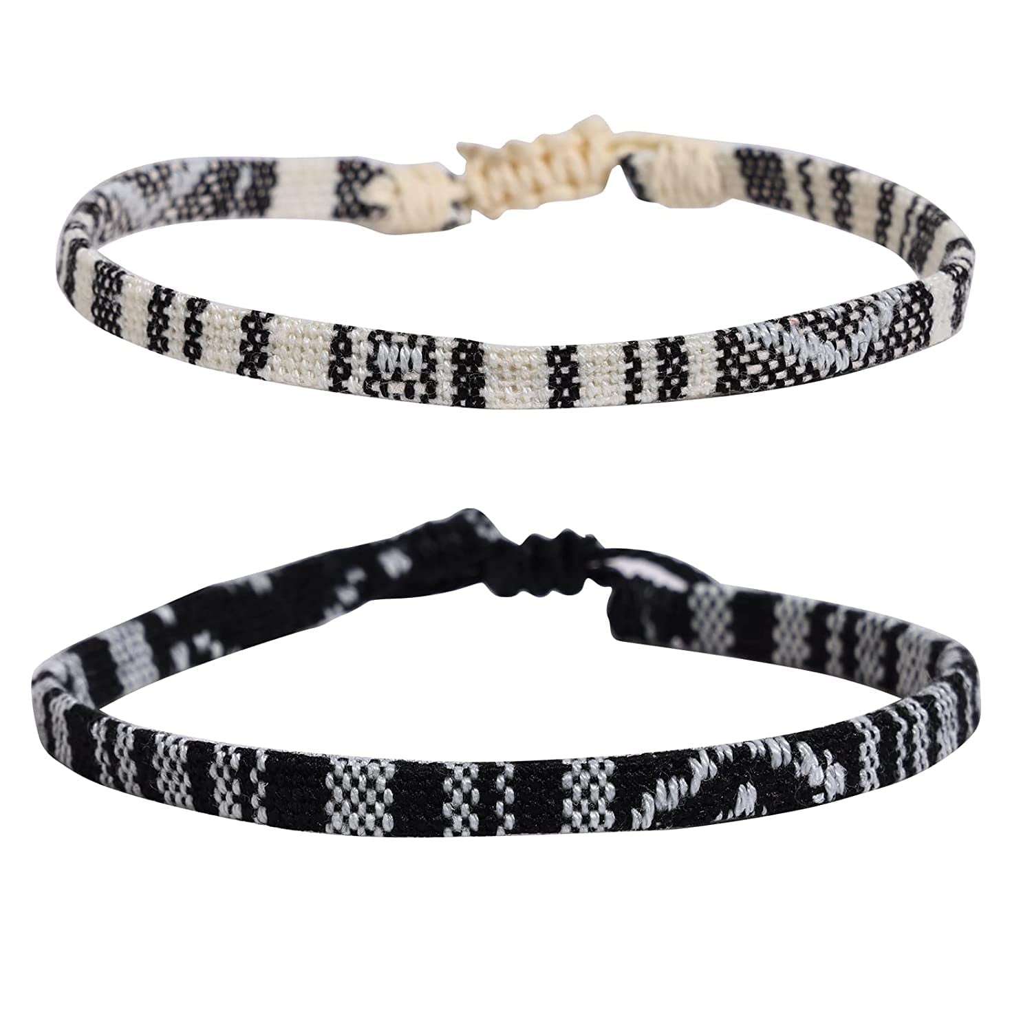 Bracelets for Men-2 Surfer Beach Bracelet Set-Holiday Gift-Hand Made Boho Bracelets -Outdoor Sports Men'S and Women'S Anklet -Ethnic Hippie Style Accessories Apparel & Accessories > Jewelry > Bracelets MEINESQIS black+white  