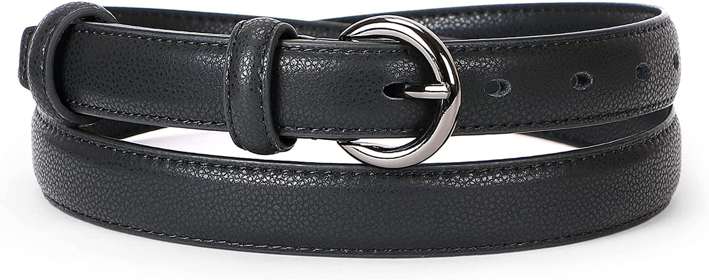 WERFORU 2 Pack Women Leather Belt Waist Skinny Dress Belts Solid Pin Buckle Belt for Jeans Pants Apparel & Accessories > Clothing Accessories > Belts WERFORU I-black Fit Size 35"-39" 