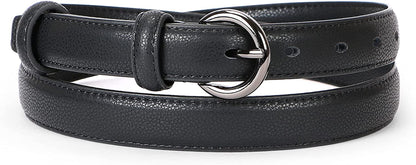 WERFORU 2 Pack Women Leather Belt Waist Skinny Dress Belts Solid Pin Buckle Belt for Jeans Pants Apparel & Accessories > Clothing Accessories > Belts WERFORU I-black Fit Size 35"-39" 