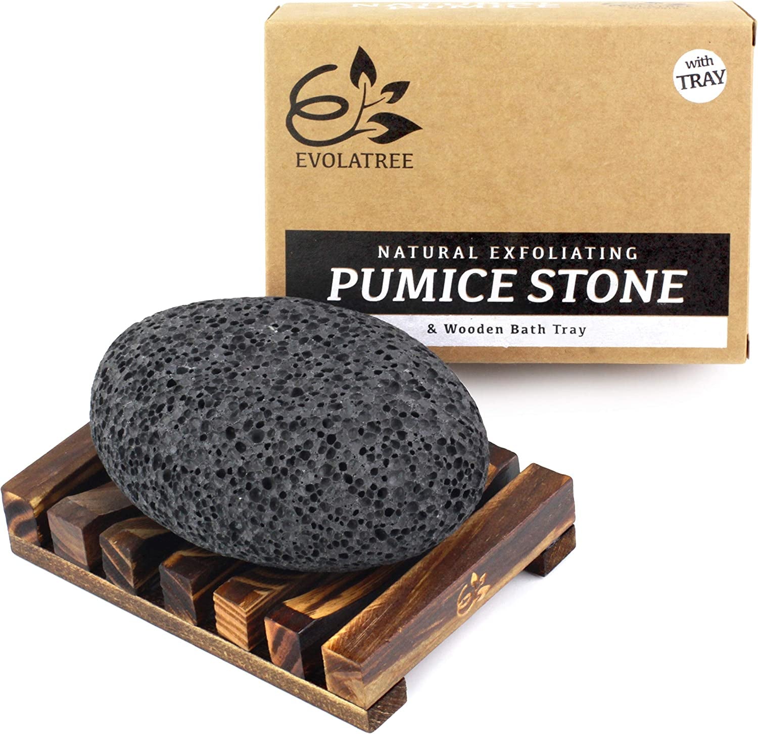 Evolatree Pumice Stone for Feet - Lava Foot Scrub, Cleaning & Exfoliating Dead Skin, Corn & Callus Remover for Hands Heels - Shower Bath Foot Scrubber & Scraper Pedicure Care W/ Bonus Wooden Soap Tray Health & Beauty > Personal Care > Foot Care Evolatree Pumice Stone w/ Tray  