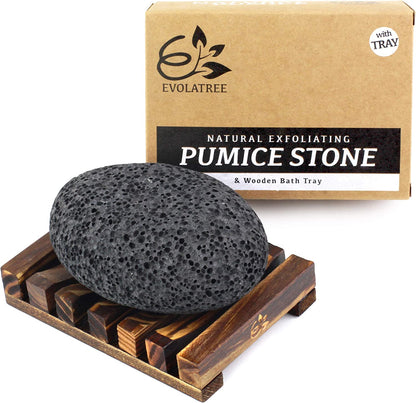 Evolatree Pumice Stone for Feet - Lava Foot Scrub, Cleaning & Exfoliating Dead Skin, Corn & Callus Remover for Hands Heels - Shower Bath Foot Scrubber & Scraper Pedicure Care W/ Bonus Wooden Soap Tray Health & Beauty > Personal Care > Foot Care Evolatree Pumice Stone w/ Tray  