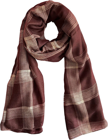 JERLA Women'S Scarves Lady Light Soft Fashion Solid Scarf Wrap Shawl Plaid Scarf Apparel & Accessories > Clothing Accessories > Scarves & Shawls JERLA Wine Plaid  