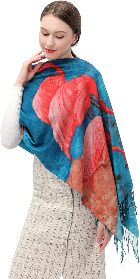 Women'S Fashion Scarf with Art Printed Tassel Soft Cashmere Warm Large Blanket Wrap Shawl for Gift Apparel & Accessories > Clothing Accessories > Scarves & Shawls XYBJ Green  