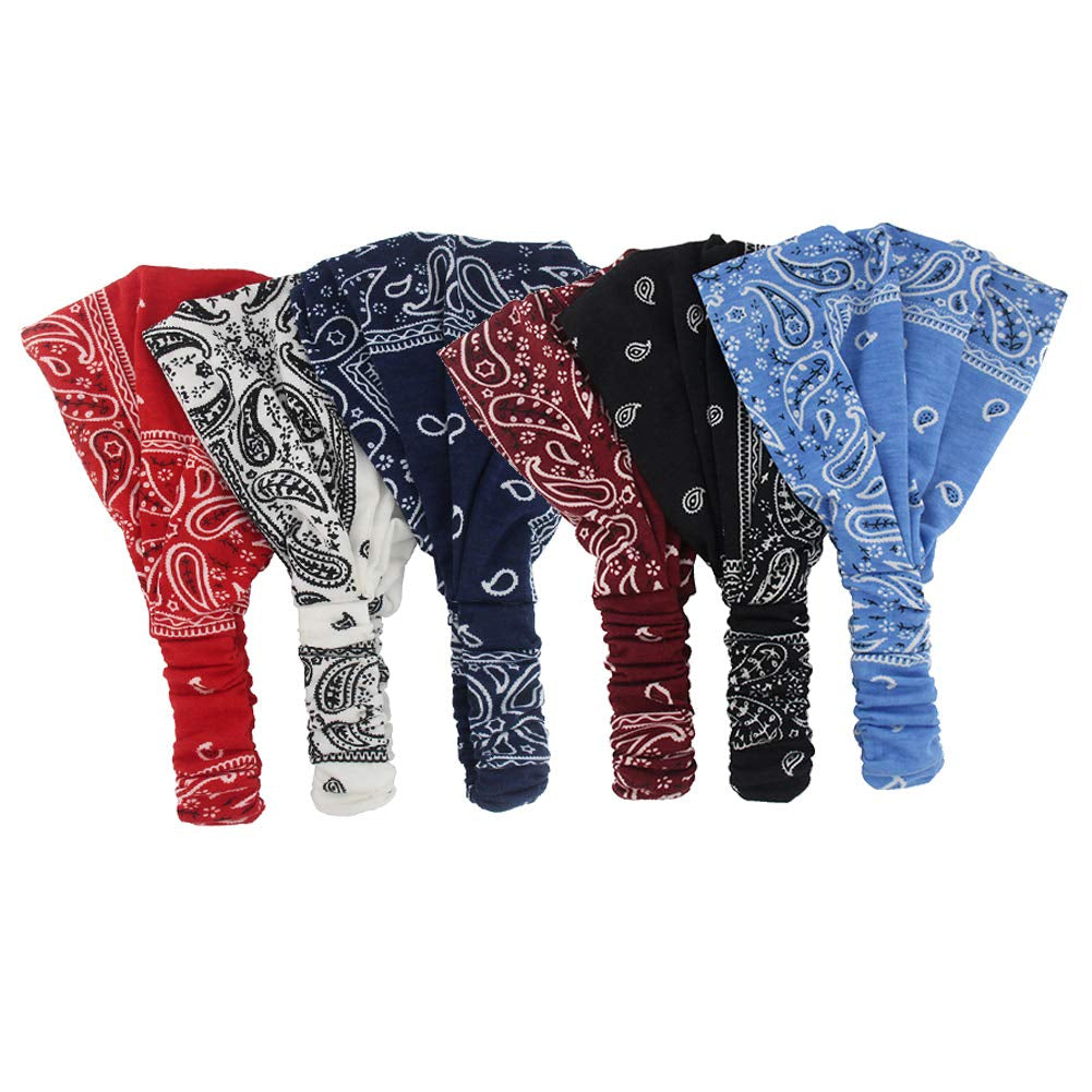 Carede Paisley Bandana Headband for Women with Elastic Yoga Headband Outdoor Hairband Adjustable Turban Headwrap,Pack of 6 Apparel & Accessories > Clothing Accessories > Bandanas & Headties DK   