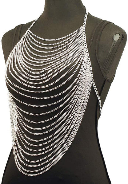CHRAN Full Body Chain Jewelry for Women Sexy Costume Multilay Silver Metal Chain Harness Apparel & Accessories > Jewelry > Body Jewelry CHRAN   