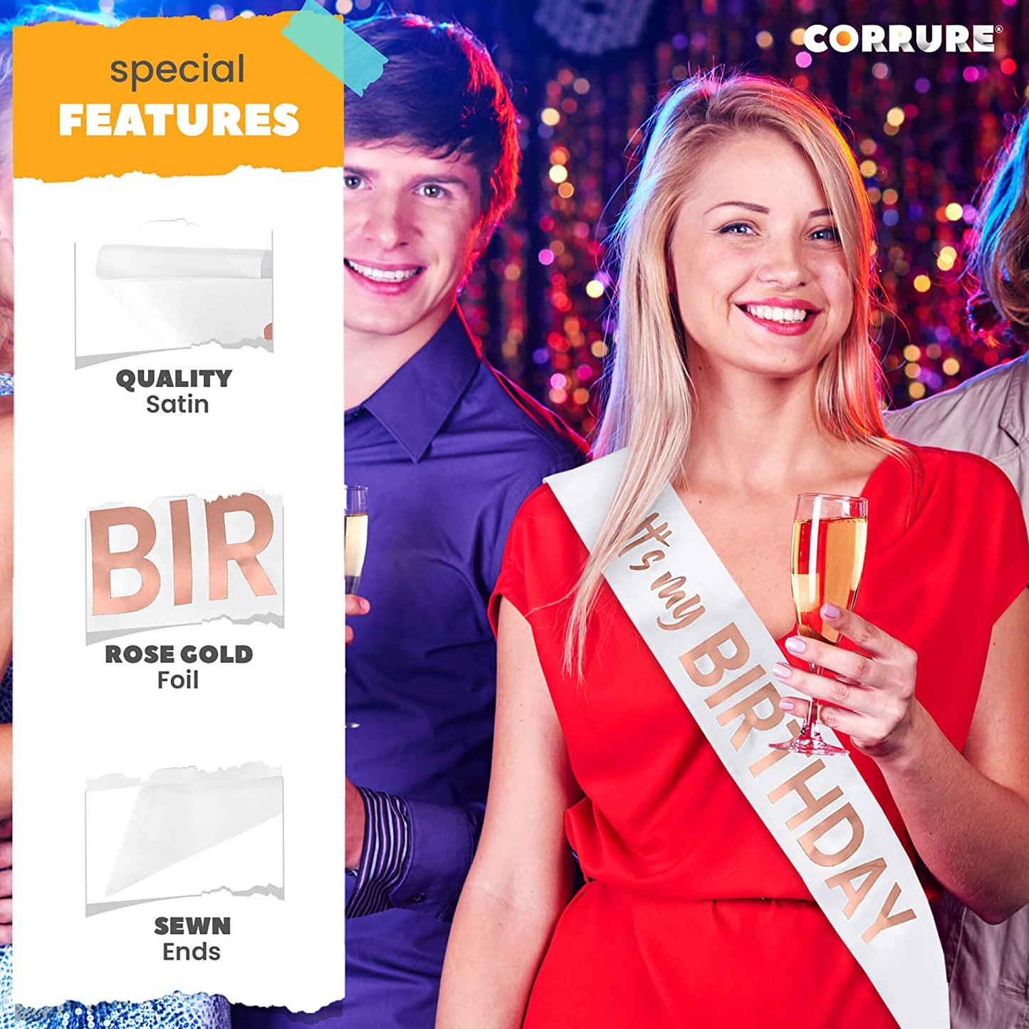 CORRURE 'It'S My Birthday' Sash with Rose Gold Foil - Soft Satin White Birthday Sash for Women - Party Favors Supplies and Decorations for Sweet 16, 18Th 21St 30Th 40Th or Any Happy Bday Party Apparel & Accessories > Clothing Accessories > Sashes Pego Brands General   