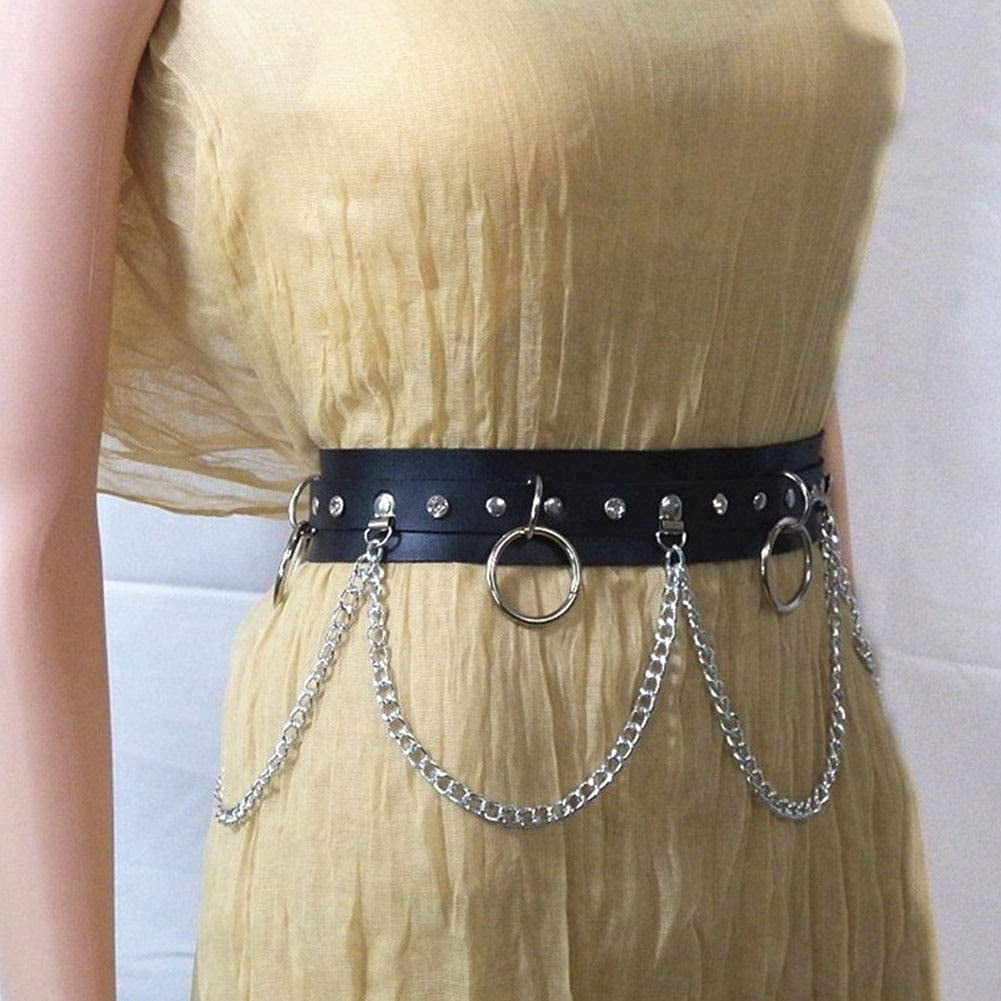Mjartoria Punk Waist Chain Belt Faux Leather Body Chains Body Jewelry Accessories Gothic Waist Jewelry for Women and Girls (Black) Apparel & Accessories > Jewelry > Body Jewelry MJartoria   