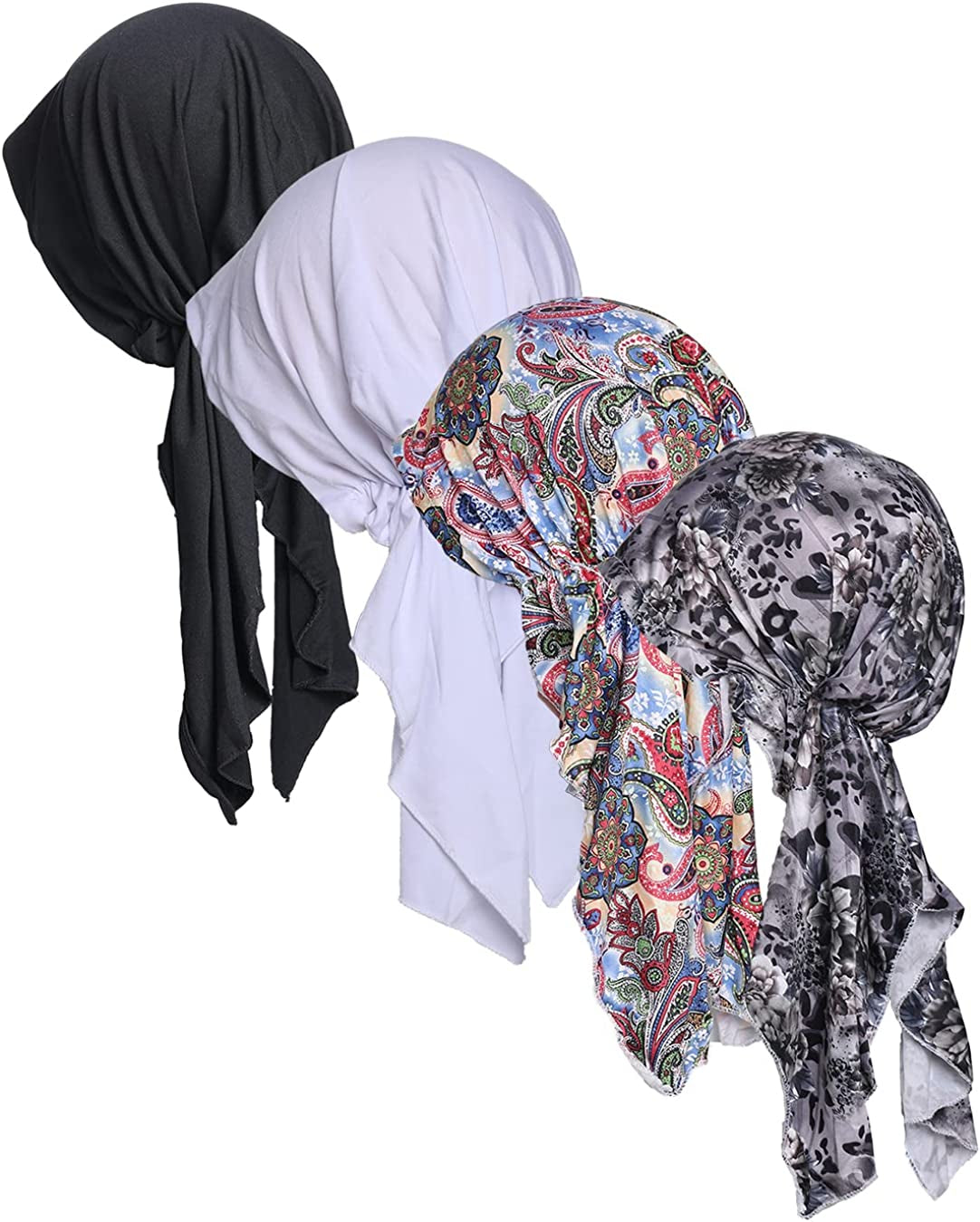 Pre Tied Head Covers Sets Chemo Beanies for Women Slip on Lightweight Chemo Bandana Turban Apparel & Accessories > Clothing Accessories > Headwear JarseHera 4 Pair,campaign 1 One Size 