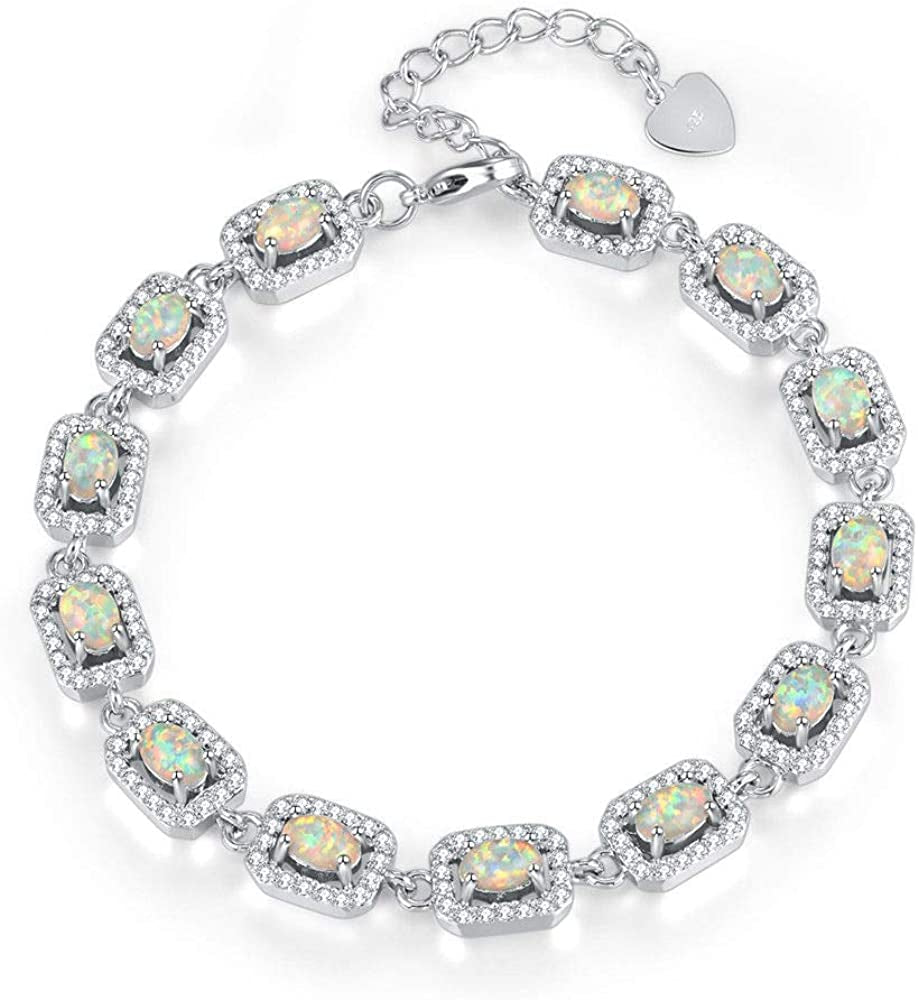 Cinily Adjustable Fire Opal Bracelets for Women Girls White Gold/Rose Gold Plated Gemstone Bracelet Opal Jewelry Gifts Apparel & Accessories > Jewelry > Bracelets Shenzhen Xi En Jewelry co.,ltd white  