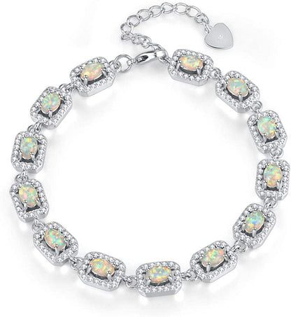 Cinily Adjustable Fire Opal Bracelets for Women Girls White Gold/Rose Gold Plated Gemstone Bracelet Opal Jewelry Gifts Apparel & Accessories > Jewelry > Bracelets Shenzhen Xi En Jewelry co.,ltd white  