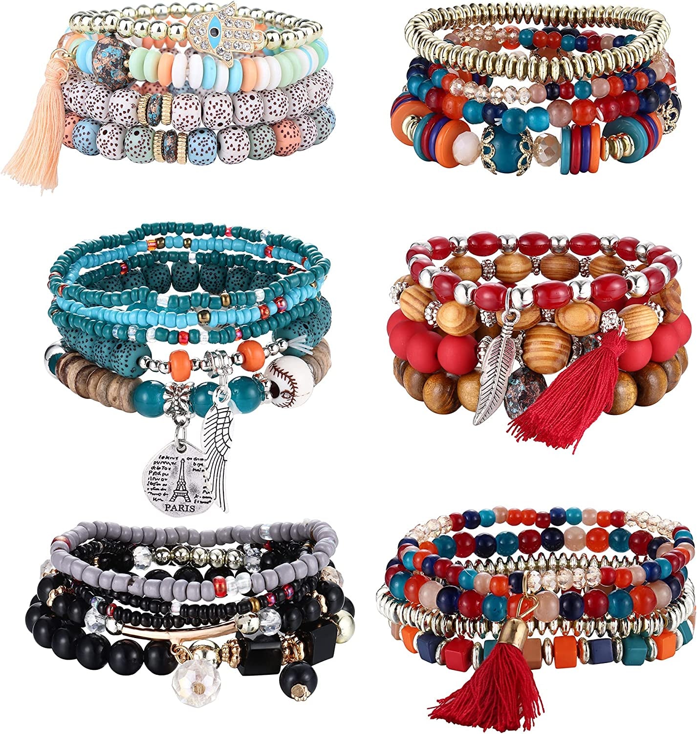 Jstyle Bohemian Stackable Bead Bracelets for Women 6 Sets Stretch Beaded Bracelets Multi-Color Boho Jewelry for Women Multilayer Bracelet Boho Apparel & Accessories > Jewelry > Bracelets Jstyle H:Bohemian Bracelets  