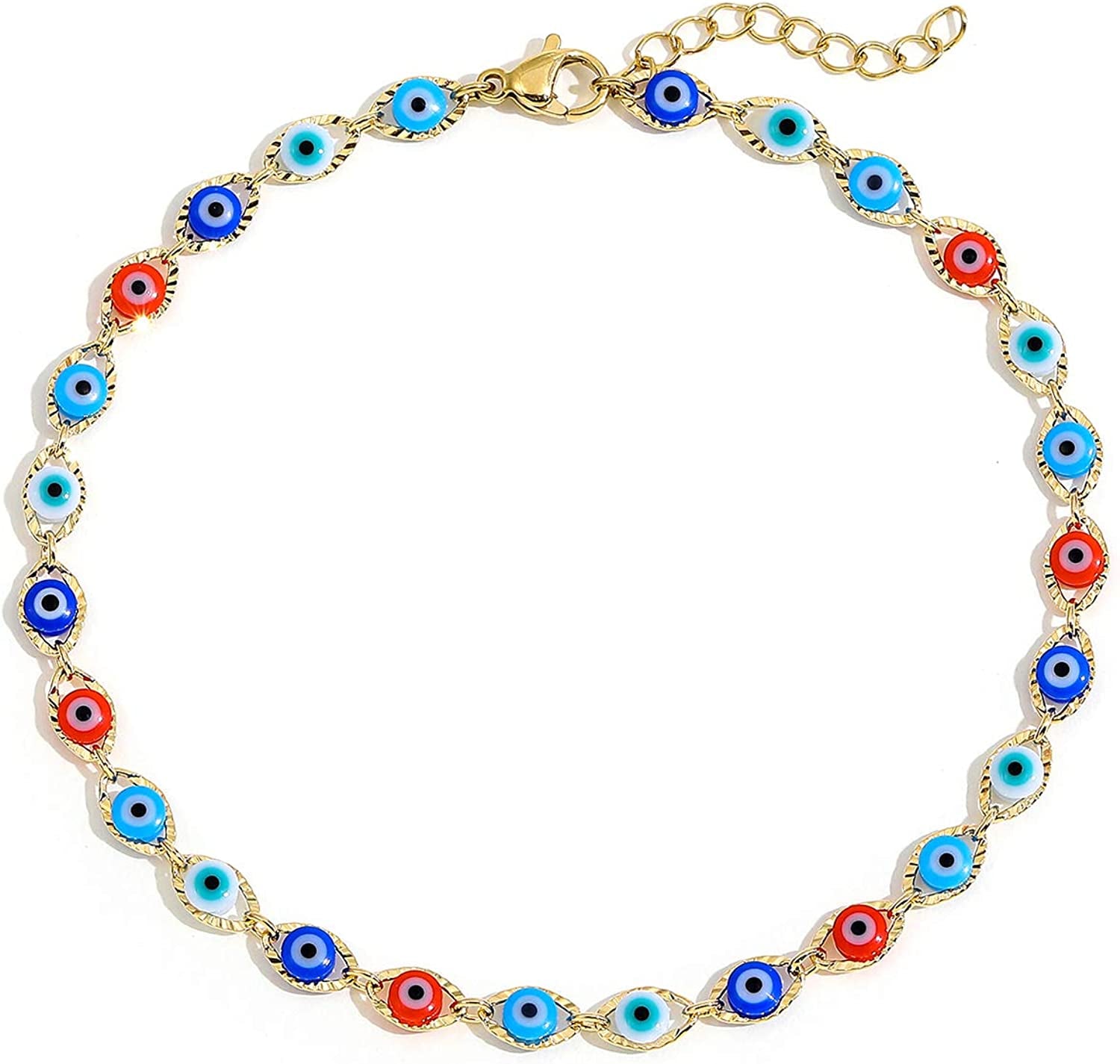 SLOONG Evil Eye Anklet Bracelet for Women Girls 14K Gold Plated Beach Foot Anklet Bracelet Summer Jewelry Beads Anklet Set, Adjustabe Size Apparel & Accessories > Jewelry > Anklets SLOONG Red/Blue  