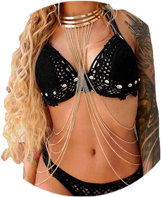 Nicute Gold Body Chain with Necklace Layered Bra Chains Summer Beach Body Jewelry for Women and Girls Apparel & Accessories > Jewelry > Body Jewelry Nicute   