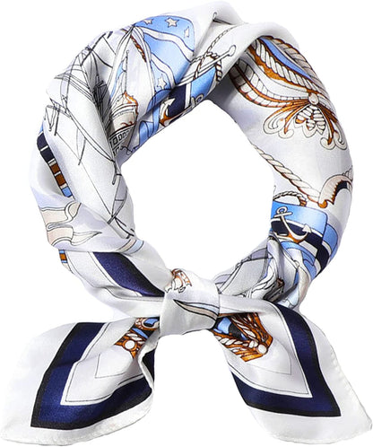 Fashion Hair Scarf for Women Lightweight Silk Feeling Head Scarves Square Bandanas 27.5× 27.5 Inches Apparel & Accessories > Clothing Accessories > Bandanas & Headties Roizsx N-blue and White  