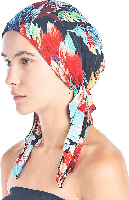 Ashford & Brooks Pre Tied Bandana Turban Chemo Head Scarf Sleep Hair Cover Hat Apparel & Accessories > Clothing Accessories > Bandanas & Headties Ashford & Brooks Black/Red Tropical Fronds One Size 