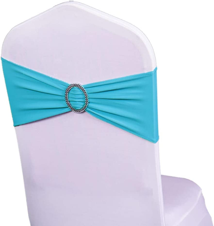 WENSINL Pack of 50 Stretch Chair Sashes for Wedding, Elastic Lycra Chair Bands with Buckle Slider, Chair Bows for Party, without White Chair Covers (Sky Blue) Apparel & Accessories > Clothing Accessories > Sashes HAOYU Turquoise 50 