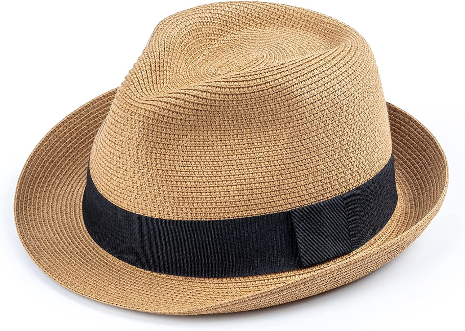 DRESHOW Women Straw Panama Hat Fedora Beach Sun Hat Wide Brim Straw Roll up Hat UPF 50+ Apparel & Accessories > Clothing Accessories > Hats DRESHOW 1 Pack:ab Khaki G  