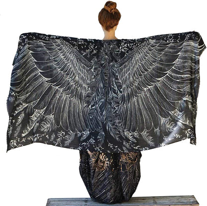 Bird Feathers Hand Painted & Printed Pure Cotton Shawl Scarf Apparel & Accessories > Clothing Accessories > Scarves & Shawls Shovava Black Evening Shawl  
