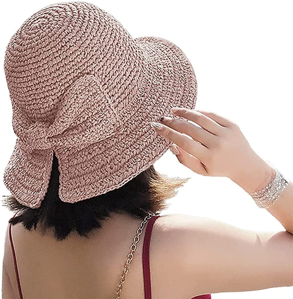 Foldable Wide Brim Floppy Straw Beach Sun Hat,Summer Cap with Bowknot for Women Girls,Strap Adjustable Apparel & Accessories > Clothing Accessories > Hats Bseash 1 Pack Pink  