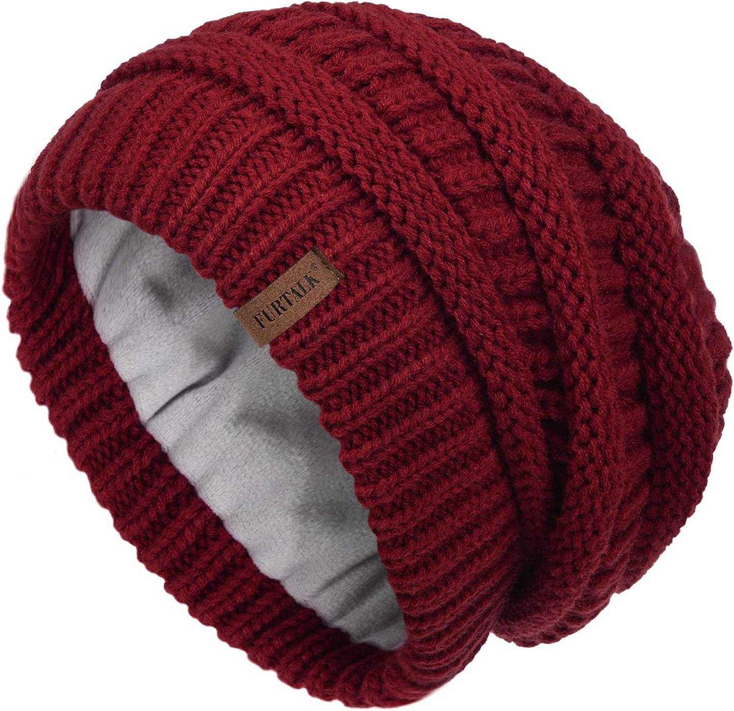 FURTALK Knit Beanie Hats for Women Men Fleece Lined Ski Skull Cap Slouchy Winter Hat Apparel & Accessories > Clothing Accessories > Hats KYLIE MAX Wine Red  