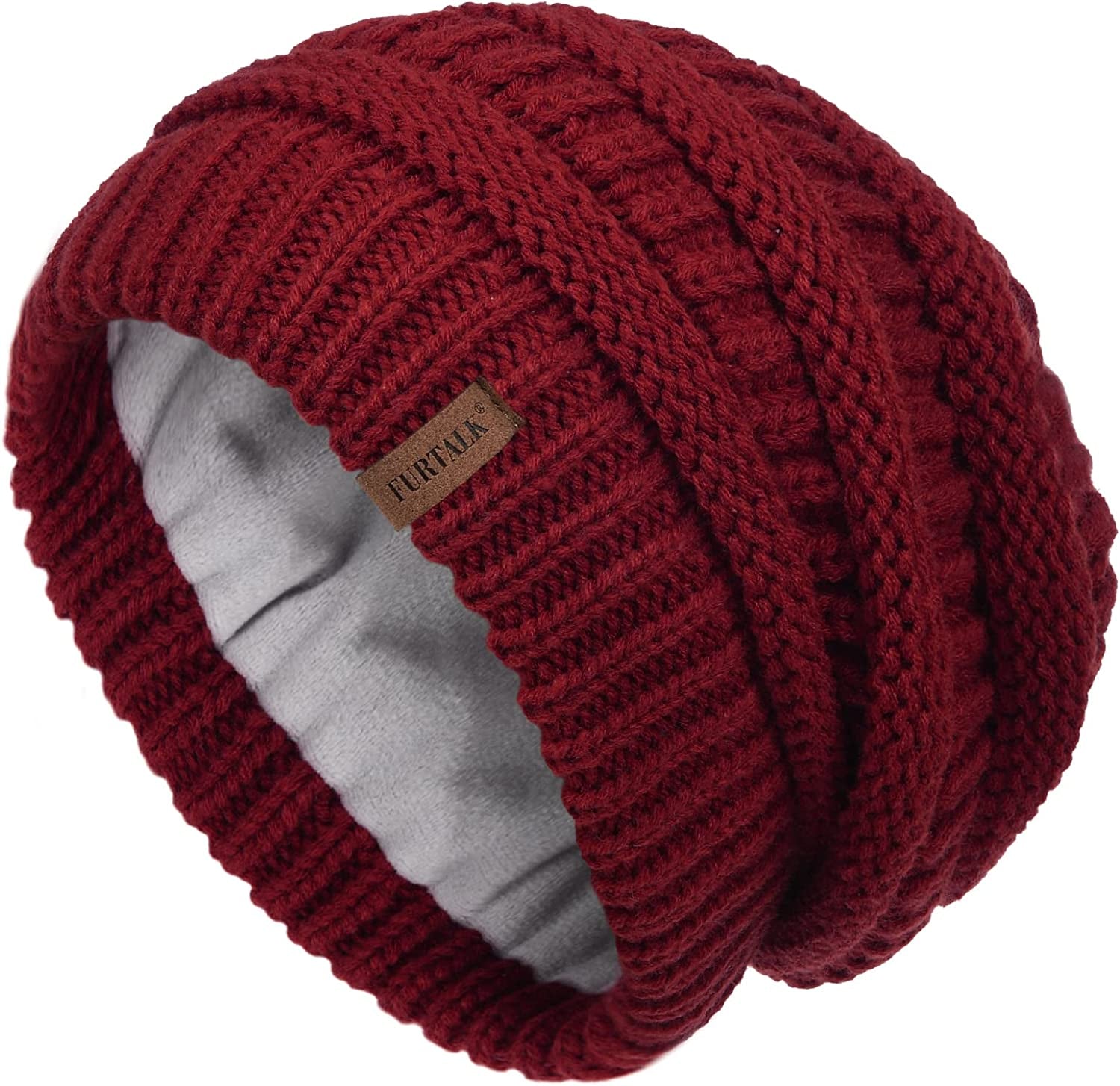 FURTALK Knit Beanie Hats for Women Men Fleece Lined Ski Skull Cap Slouchy Winter Hat Apparel & Accessories > Clothing Accessories > Hats KYLIE MAX Wine Red  