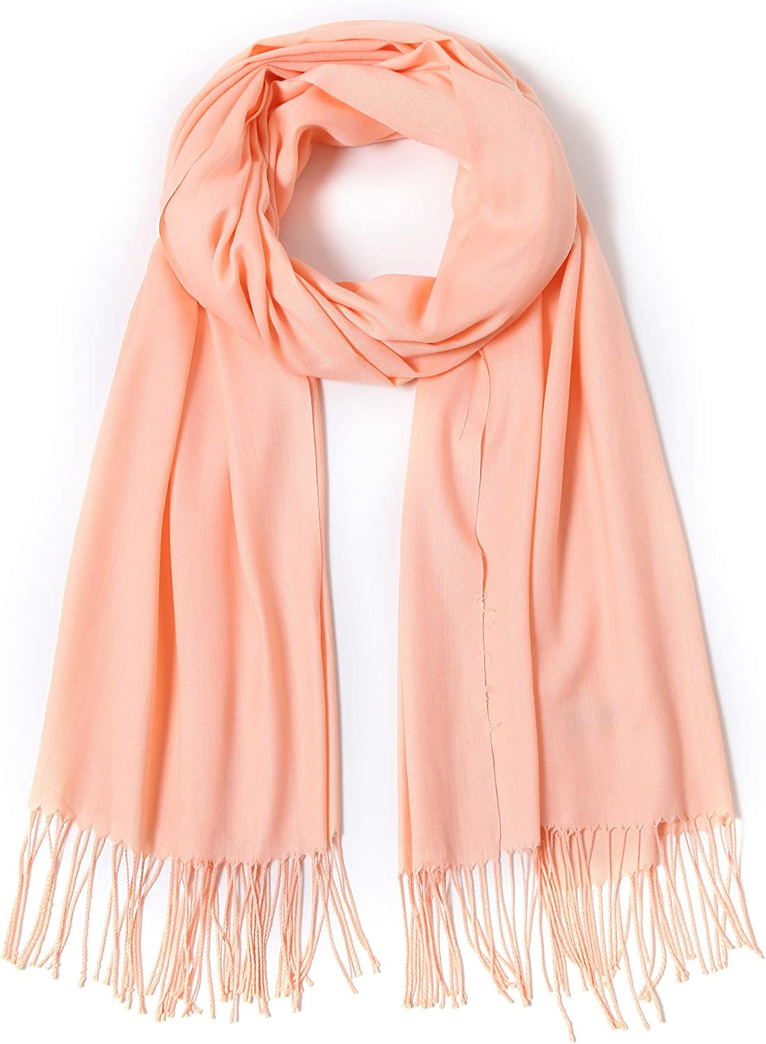 Pashmina Shawls and Wraps Large Scarfs for Women Wedding Party Bridal Long Fashion Solid Shawl Wrap with Fringes Apparel & Accessories > Clothing Accessories > Scarves & Shawls Cindy & Wendy Pink Peach  