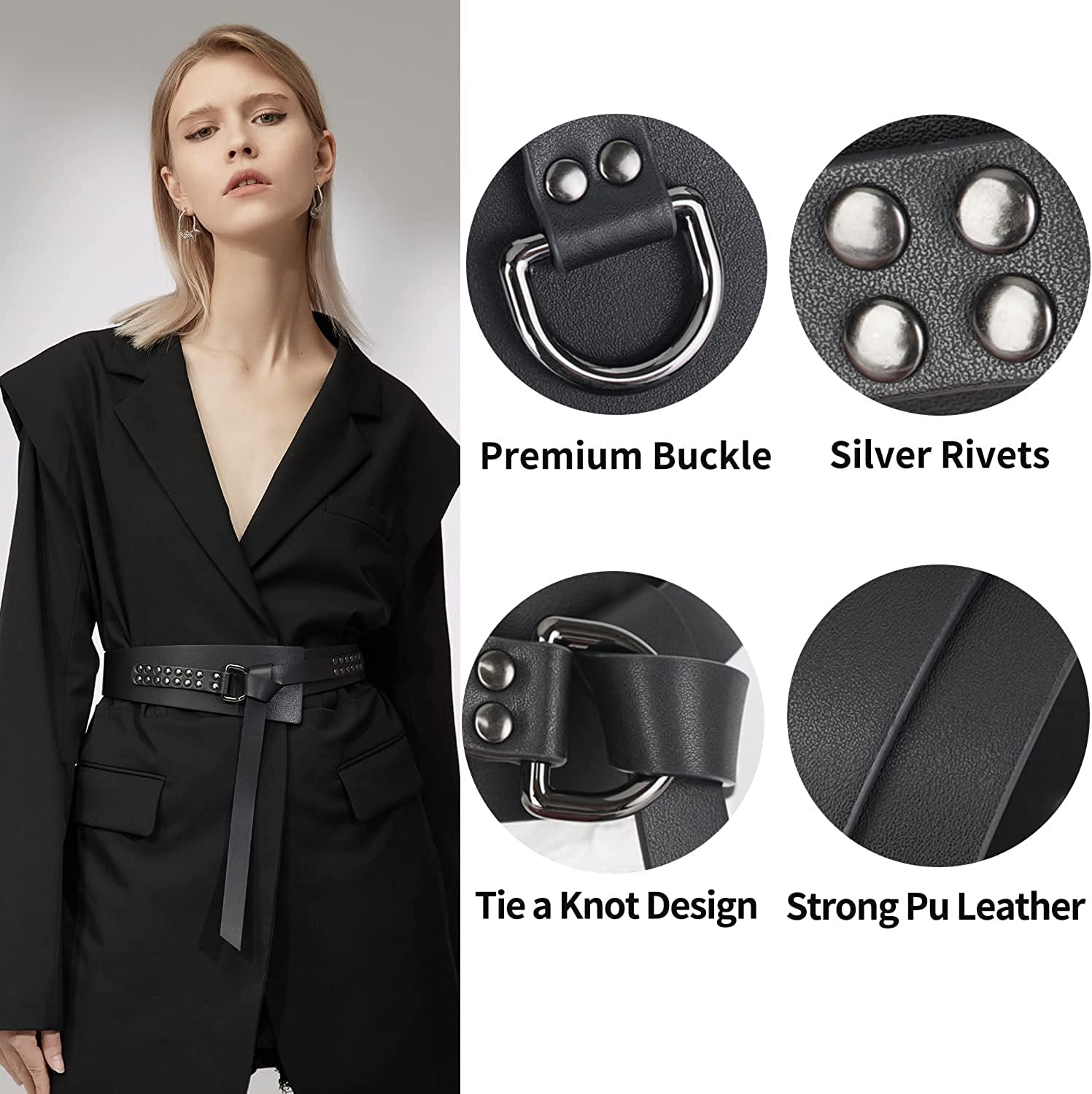 FIORETTO Womens Dress Belt Wide Black Fashion Studded Belts Apparel & Accessories > Clothing Accessories > Belts Unknown   