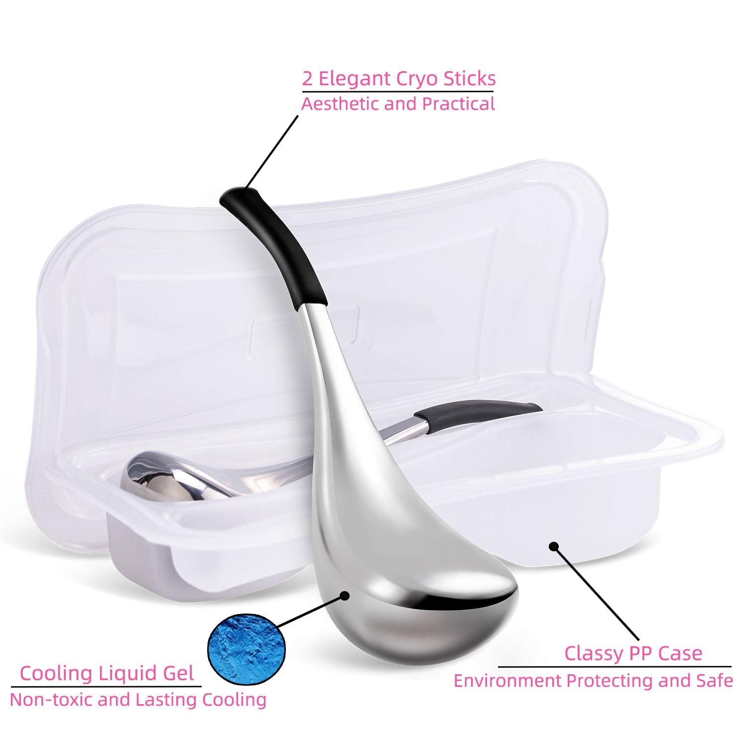 Ice Globes Facial Skin Care Tools for Women Face Eyes, Stainless Steel Face Beauty Cryo Sticks for Girls Ladies, Esthetician Supplies Cooling Spa Globes Cold Roller with Storage Case Health & Beauty > Personal Care > Cosmetics > Cosmetic Tools > Skin Care Tools pfefe   