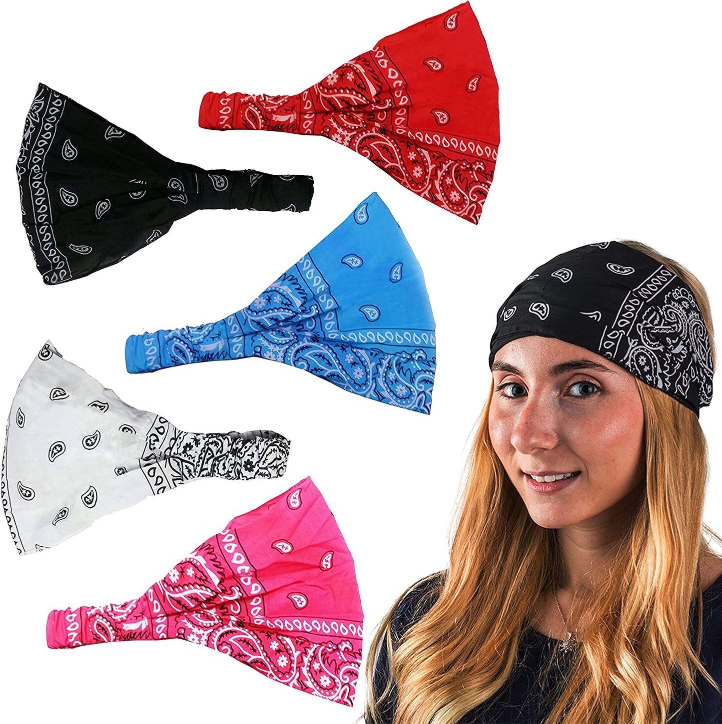 Paisley Bandana Headbands-5 PC with Wire Headband-Hair Accessories-Christmas Gifts by Coveryourhair Apparel & Accessories > Clothing Accessories > Bandanas & Headties CoverYourHair Light  