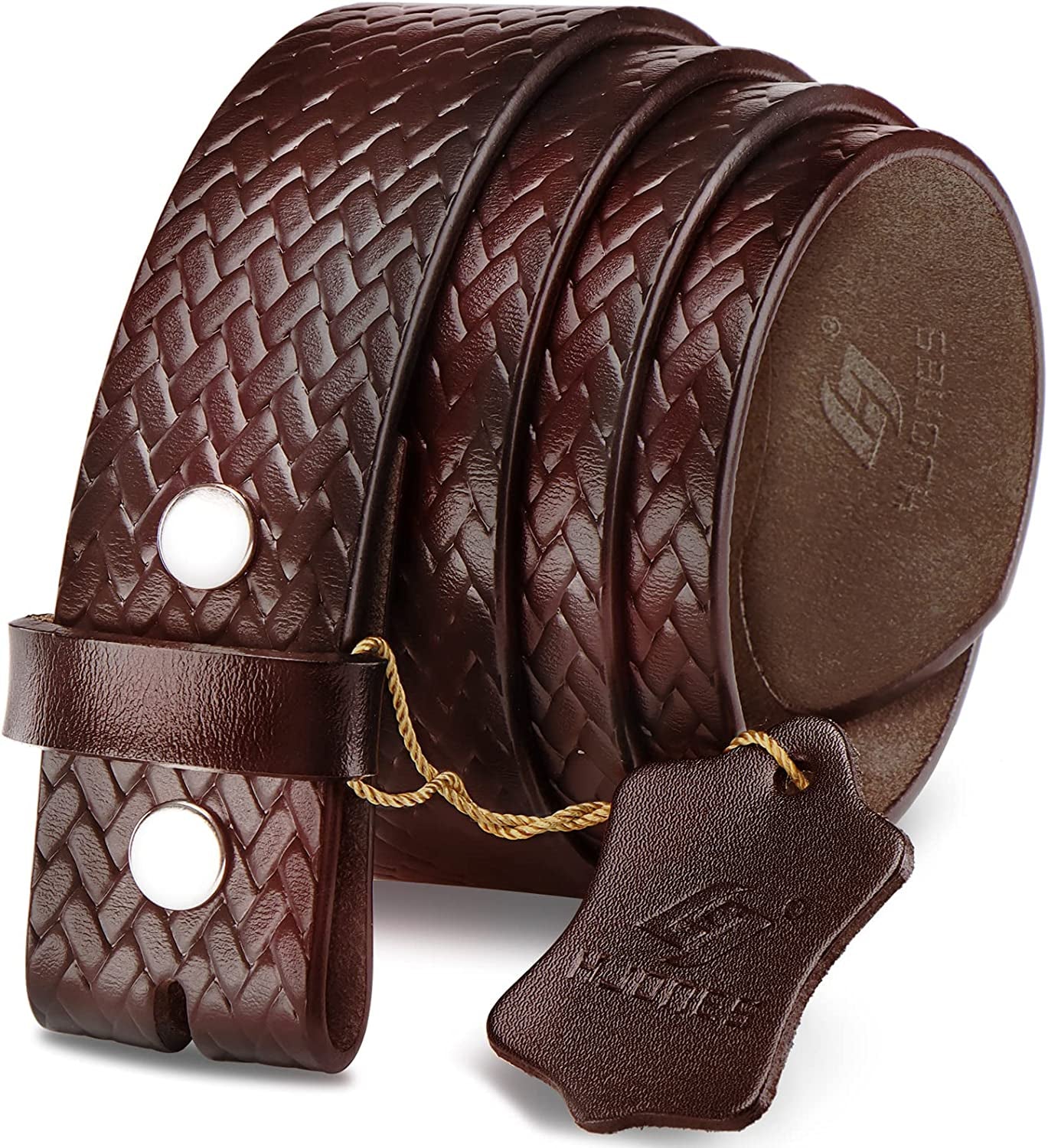 HJONES Men’S Replacement Belt No Buckle Belt Strap, Men'S Leather Belt with Silver Snap on Belt without Buckle 1 1/2” Wide Apparel & Accessories > Clothing Accessories > Belts HJones Matbrown 42 