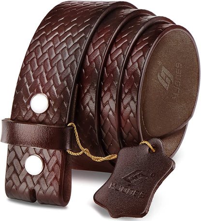 HJONES Men’S Replacement Belt No Buckle Belt Strap, Men'S Leather Belt with Silver Snap on Belt without Buckle 1 1/2” Wide Apparel & Accessories > Clothing Accessories > Belts HJones Matbrown 42 