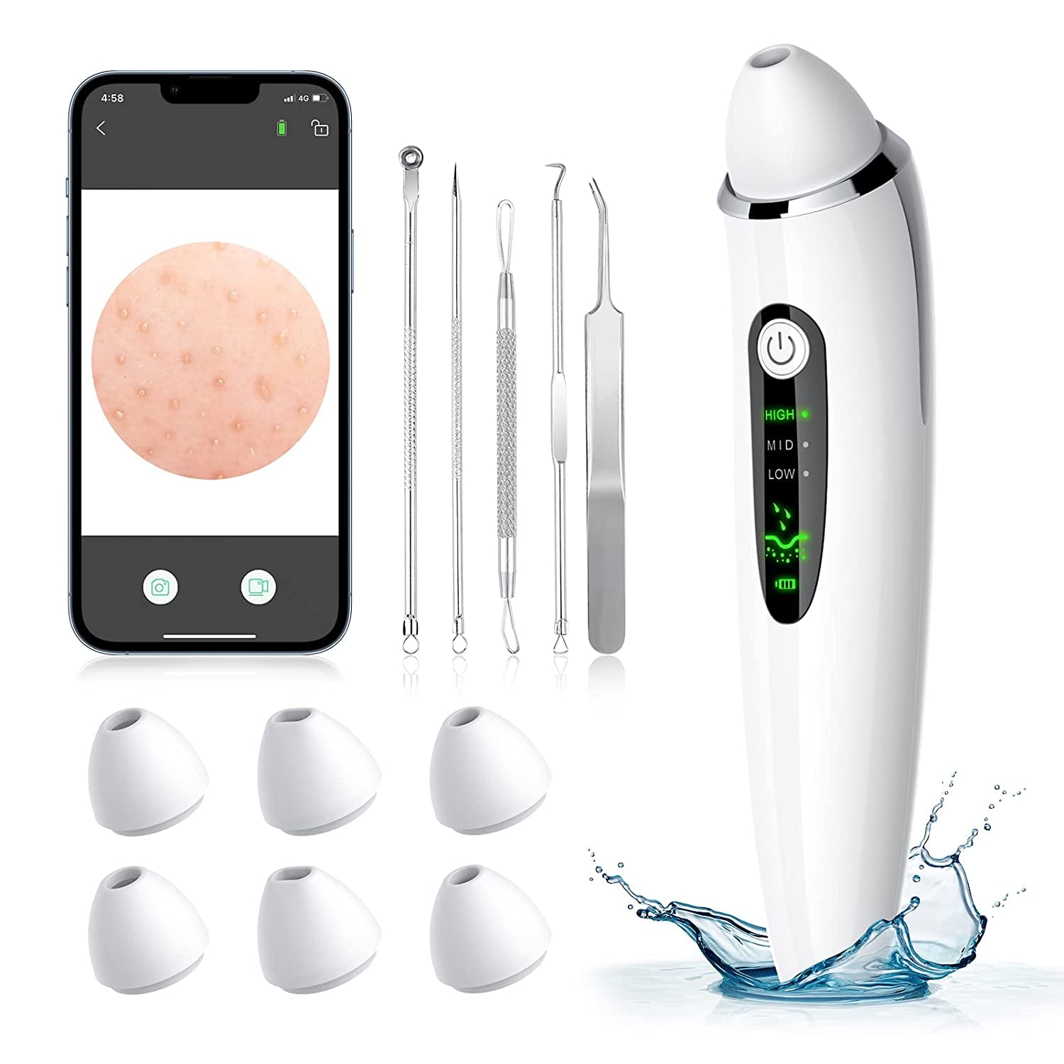 Blackhead Remover Pore Vacuum, Electric Facial Deep Cleaner, USB Rechargeable Male and Female Acne Whitehead Extraction Tool, 6 Suction Heads & 3 Adjustable Suction Health & Beauty > Personal Care > Cosmetics > Cosmetic Tools > Skin Care Tools TTozka   