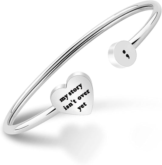 KUIYAI My Story Isn’T over yet Open Cuff Bracelet Semicolon Bracelet Suicide Prevention Jewelry Apparel & Accessories > Jewelry > Bracelets KUIYAI   