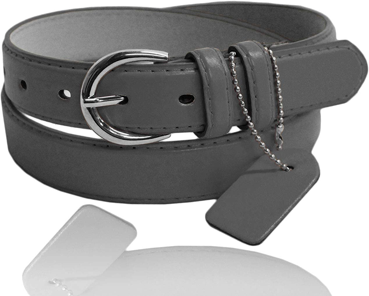 Women'S Casual Solid Colors Faux Leather 1" Belt with Single Prong Buckle Apparel & Accessories > Clothing Accessories > Belts JOTW Dark Gray Large 