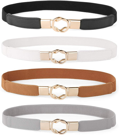 Women Skinny Belt for Dresses Retro Stretch Ladies Waist Belt plus Size Set of 4 Apparel & Accessories > Clothing Accessories > Belts WERFORU A-black+brown+white+gray Fits Waist 22"-29" 