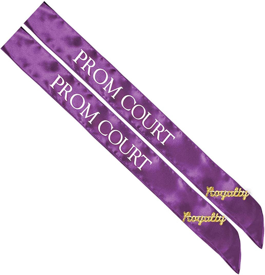 Prom Sash Set, 2 Sashes and 2 Glitter Royalty Pins Apparel & Accessories > Clothing Accessories > Sashes Anderson's Purple/White Court Sashes/Gold Royalty Pins  