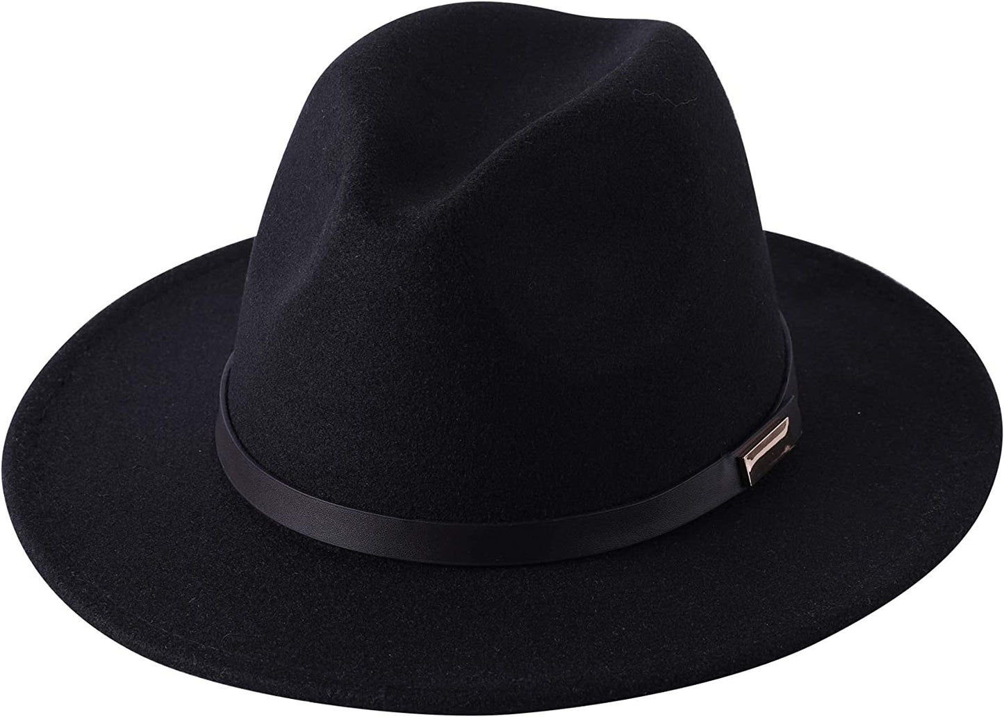 Lanzom Women Lady Retro Wide Brim Floppy Panama Hat Belt Buckle Wool Fedora Hat Apparel & Accessories > Clothing Accessories > Hats Lanzom 01-black One Size 