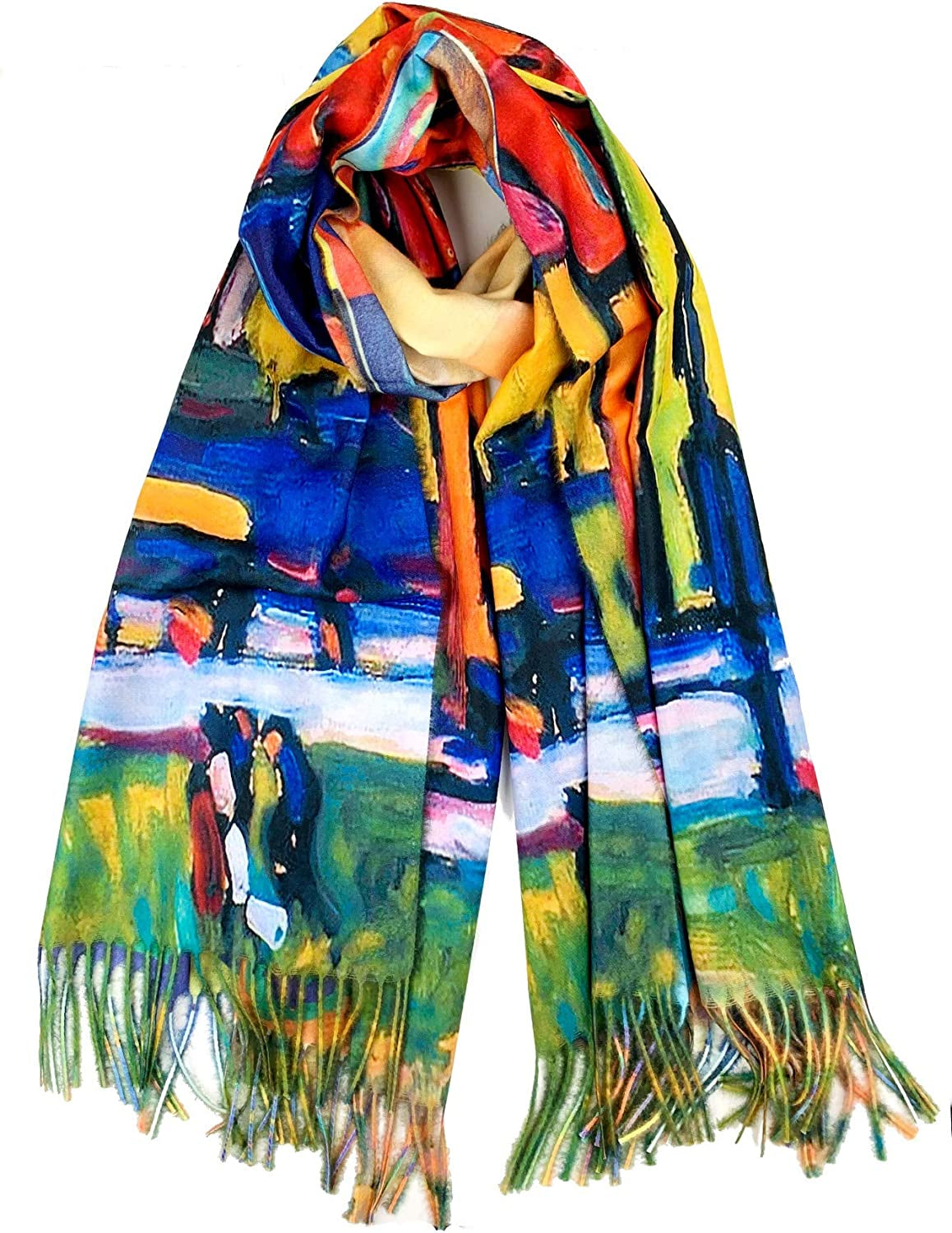 Plum Feathers Super Soft Cashmere Feel Double Sided Reversible Art Shawl Scarf Van Gogh Monet Klimt Inspired Apparel & Accessories > Clothing Accessories > Scarves & Shawls Plum Feathers Colorful Urban Neighborhood  