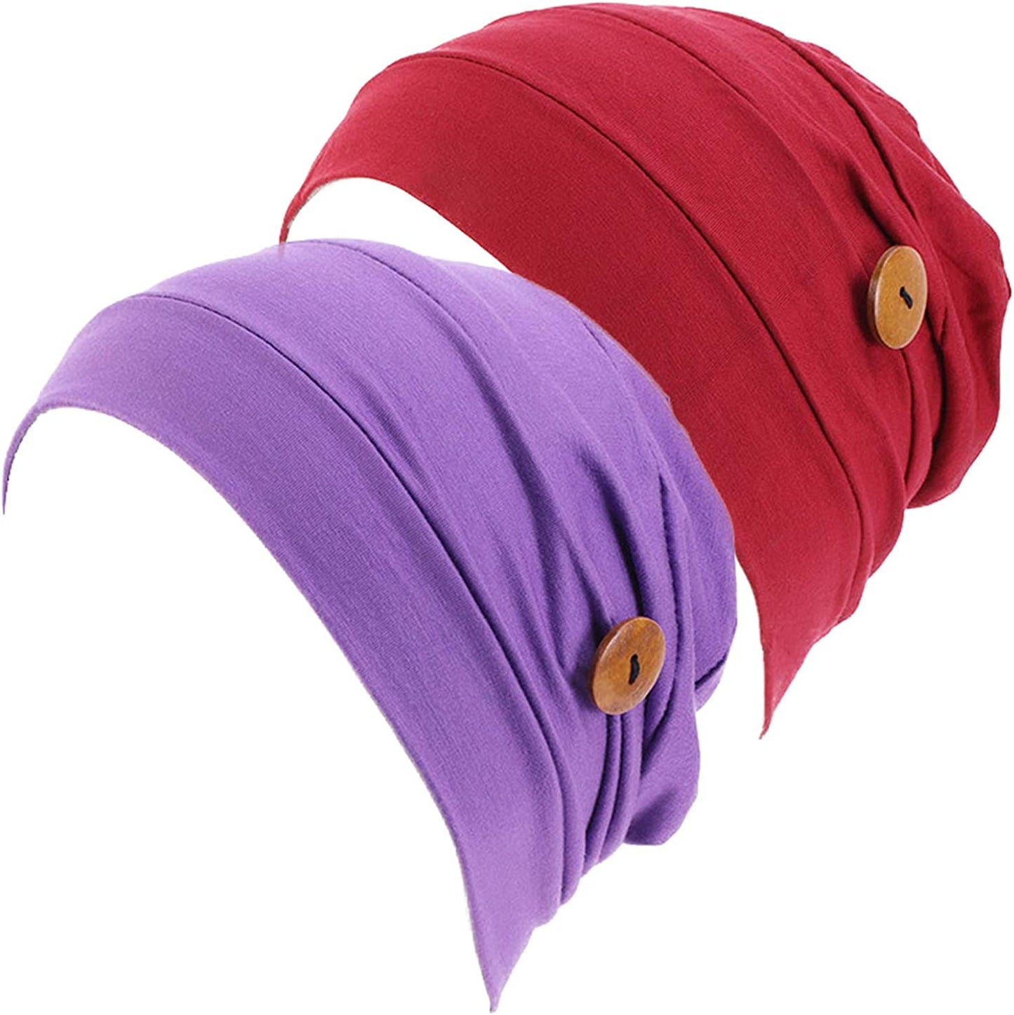 Qianmome 2-4 Pack Beanie with Button for Women Men Nurse,Working Hat,Chemo Caps for Cancer Patients Apparel & Accessories > Clothing Accessories > Headwear Qianmome Purple&wine  