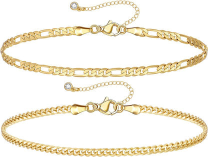 Kissyan Gold Layered Ankle Bracelets for Women, Dainty 14K Gold Plated Layering Anklets Set Adjustable Fashion Cuban Link Snake Tennis Chain Ankles Summer Beach Foot Jewelry Gifts for Women Girls Apparel & Accessories > Jewelry > Anklets KissYan B-Gold  
