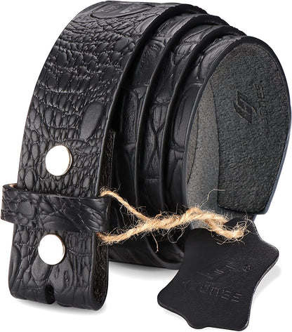 HJONES Men’S Replacement Belt No Buckle Belt Strap, Men'S Leather Belt with Silver Snap on Belt without Buckle 1 1/2” Wide Apparel & Accessories > Clothing Accessories > Belts HJones Black-crocodile 42 