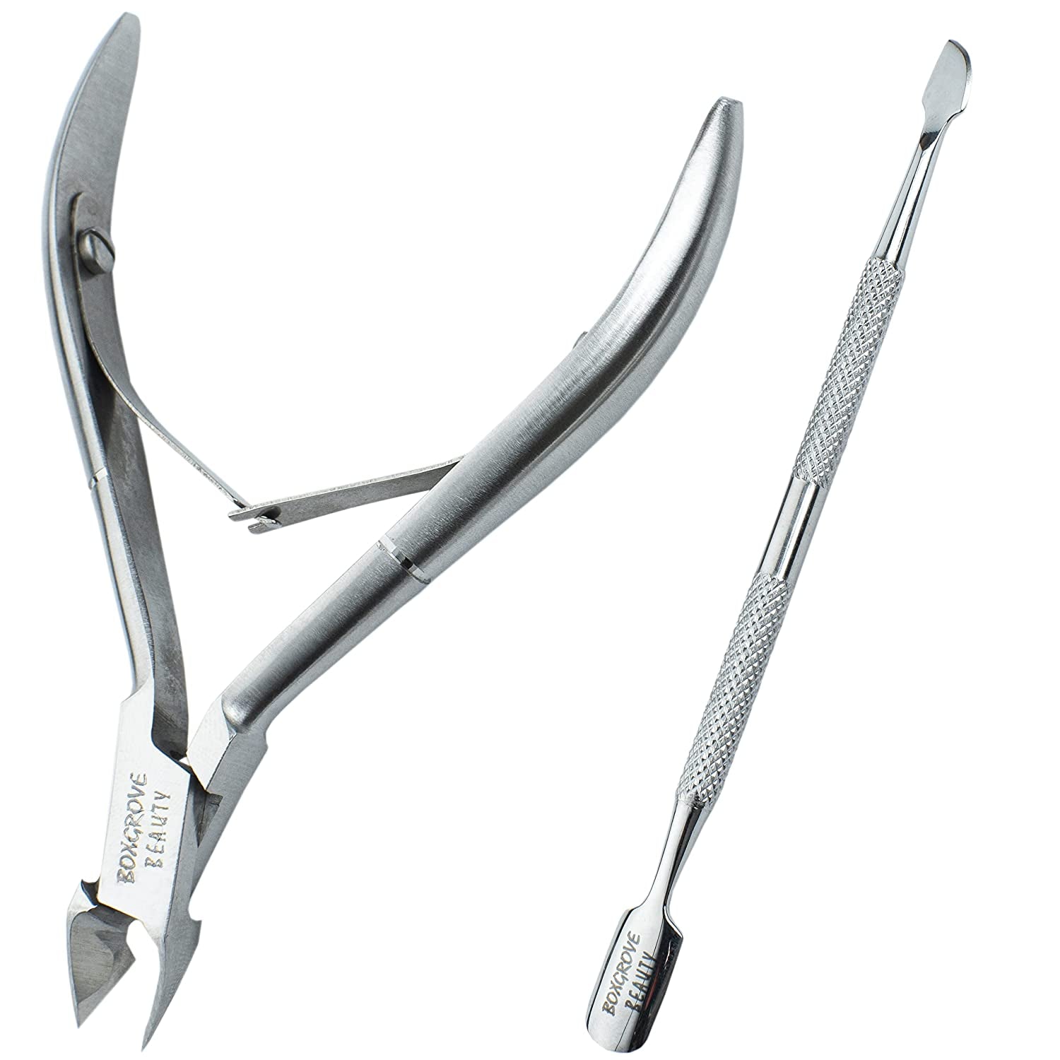 Professional Cuticle Cutter & Pusher Trimmer Manicure Tools with Double Spring– Perfect Nail Care Tool for Manicure & Pedicure Beauty at Home/Spa/Saloon (Silver) Health & Beauty > Personal Care > Cosmetics > Cosmetic Tools > Nail Tools BOXGROVE BEAUTY Silver  