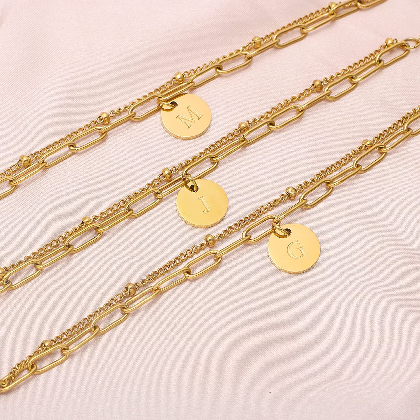Layer Initial Bracelets for Teen Girls Women 8K Gold Beaded Charm Bracelets for Her Papercilp Link Chain Christmas Mother'S Day Birthday Jewelry Adjustable Handmade Letter A-Z Apparel & Accessories > Jewelry > Bracelets JoycuFF   