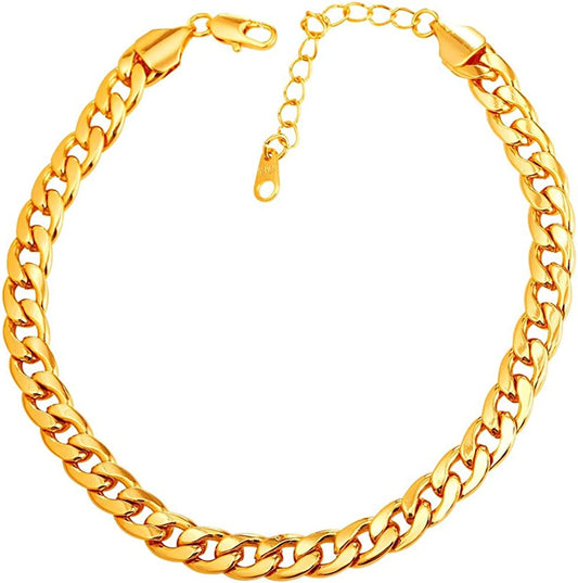 Women Girls Barefoot Jewelry 18K Gold or Rose Gold Stainless Steel Heart / Rope / Figaro / Cuban Chain Anklet Foot Bracelet, 25-30 CM Long Apparel & Accessories > Jewelry > Anklets U7 Jewelry 01.Gold (Hot sale)  