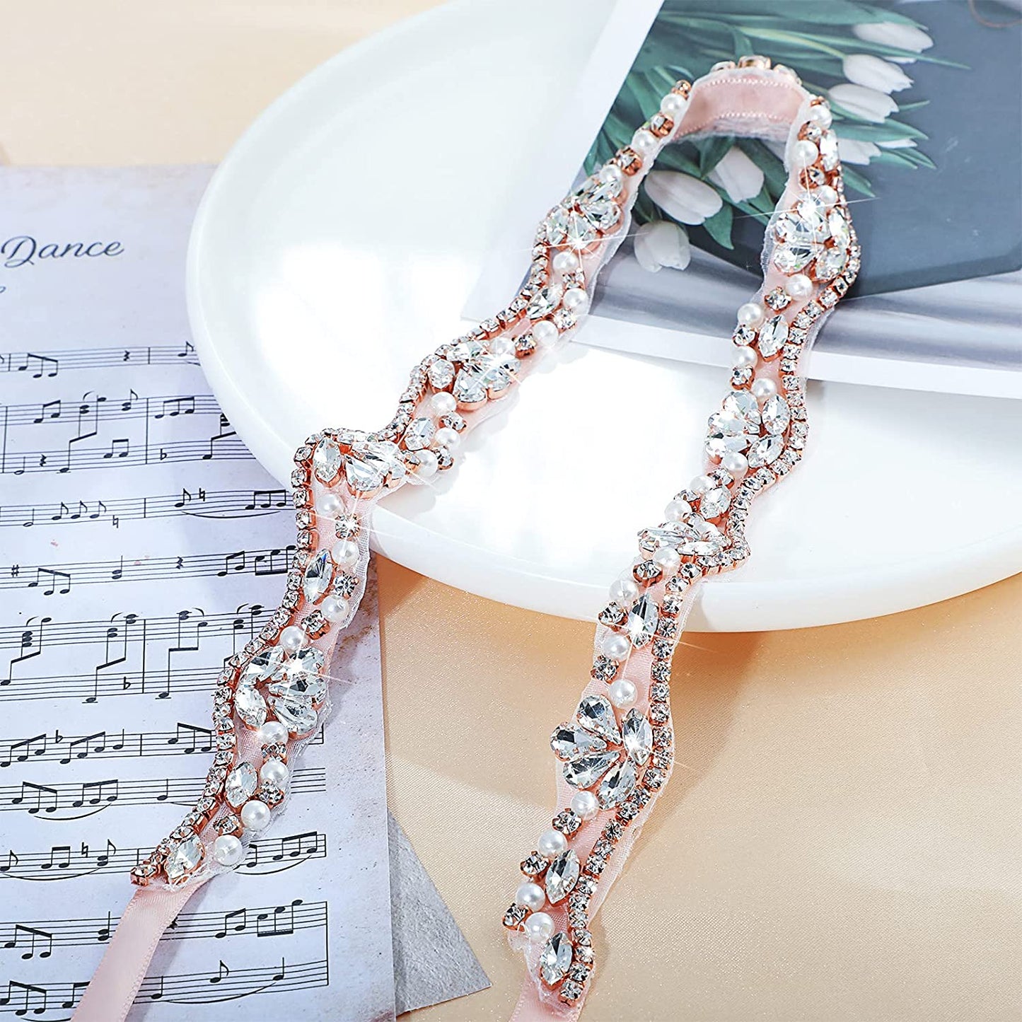 Bling Handmade Rhinestone Bridal Belt Crystal Diamond Wedding Belt Ribbon Sash Apparel & Accessories > Clothing Accessories > Belts Geyoga   