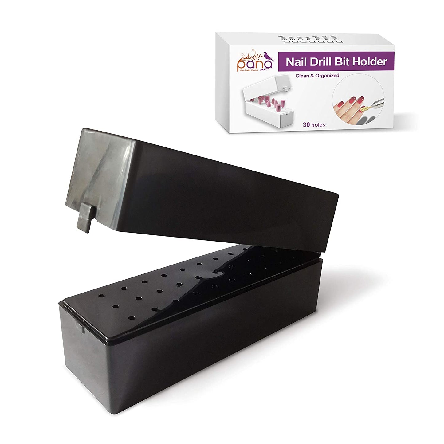 PANA Nail Drill Bit Holder Stand Display Organizer- Dust Proof Storage Container Box Case Tools for Home Use or Nail Salon - (48 Holes, Silver) Health & Beauty > Personal Care > Cosmetics > Cosmetic Tools > Nail Tools PANA Black 30 Holes (Rectangle) 