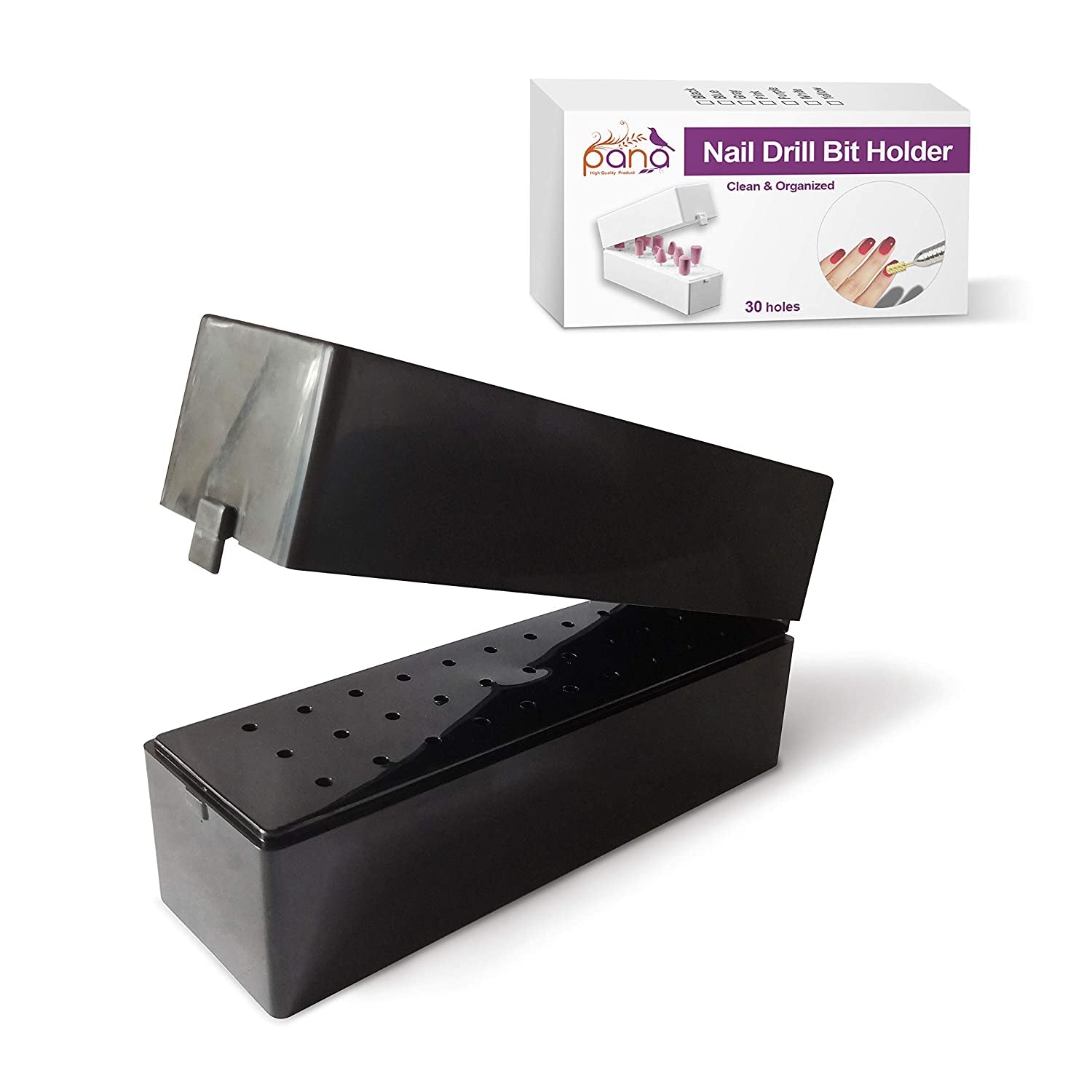 PANA Nail Drill Bit Holder Stand Display Organizer- Dust Proof Storage Container Box Case Tools for Home Use or Nail Salon - (48 Holes, Silver) Health & Beauty > Personal Care > Cosmetics > Cosmetic Tools > Nail Tools PANA Black 30 Holes (Rectangle) 