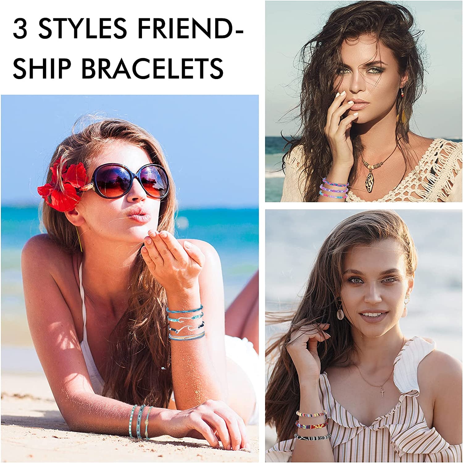 Henoyso 57 Pieces Surfer Strand Wave Bracelet Braided Stretch Friendship Woven Rope Bracelets Adjustable Waterproof Handmade Wax Wrap Bracelet Anklet for Girls Women Apparel & Accessories > Jewelry > Bracelets Henoyso   